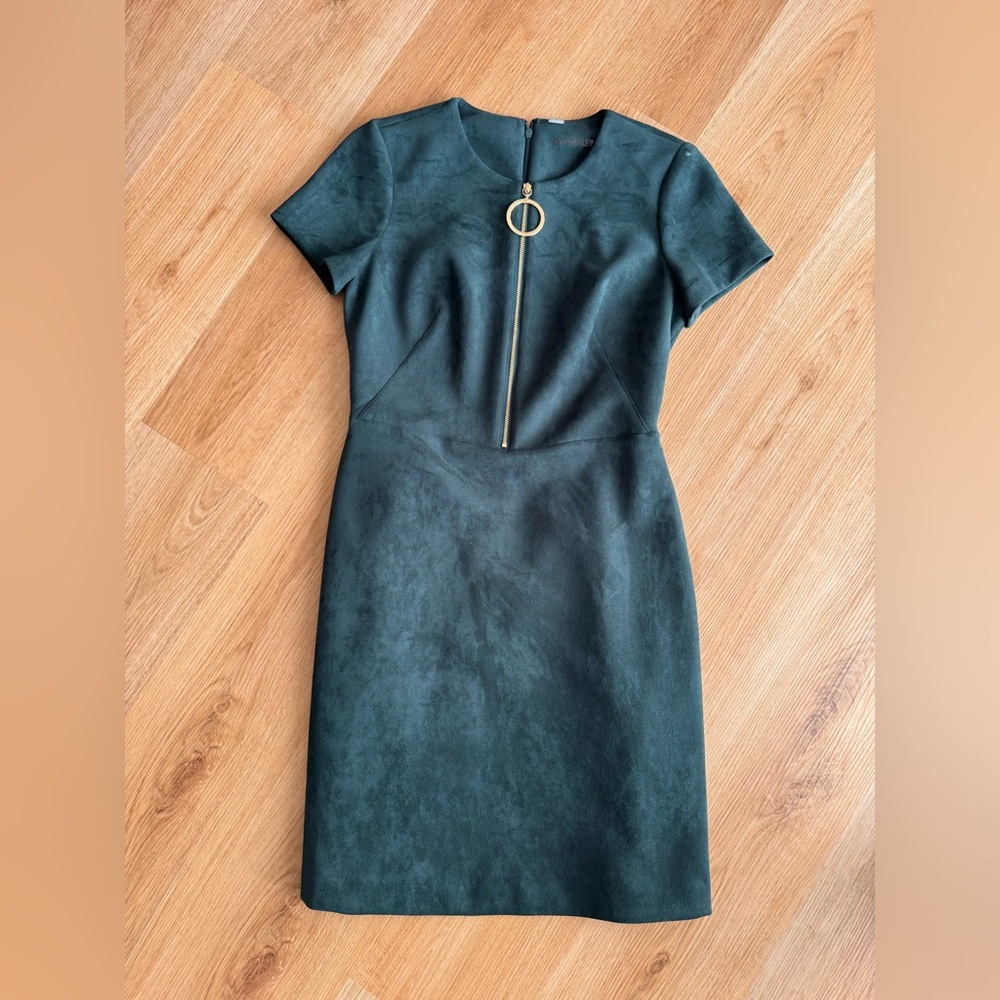 Calvin Klein Dark Green Faux Suede Mini Dress